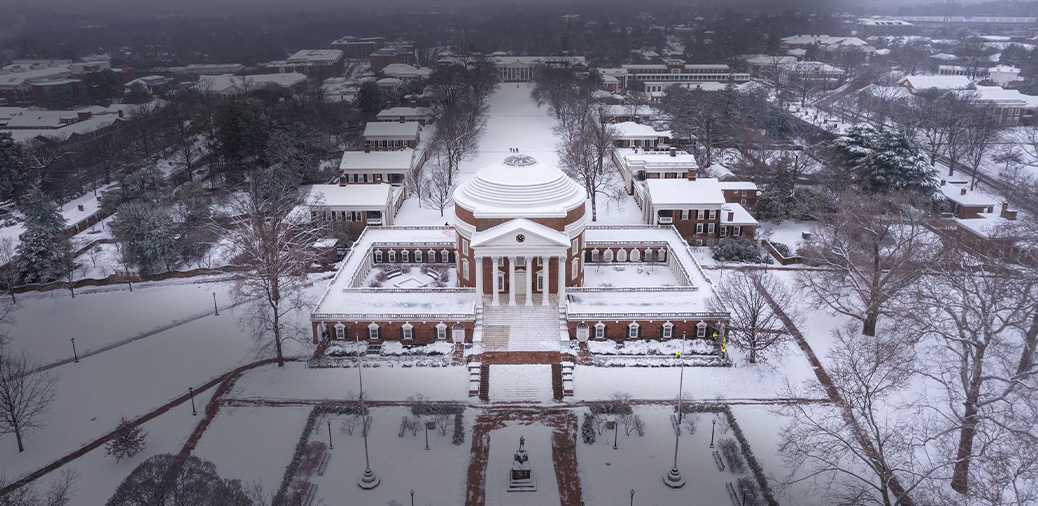 Aerial of a snowy day on the Lawn