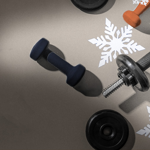 Collage of weights and snowflakes