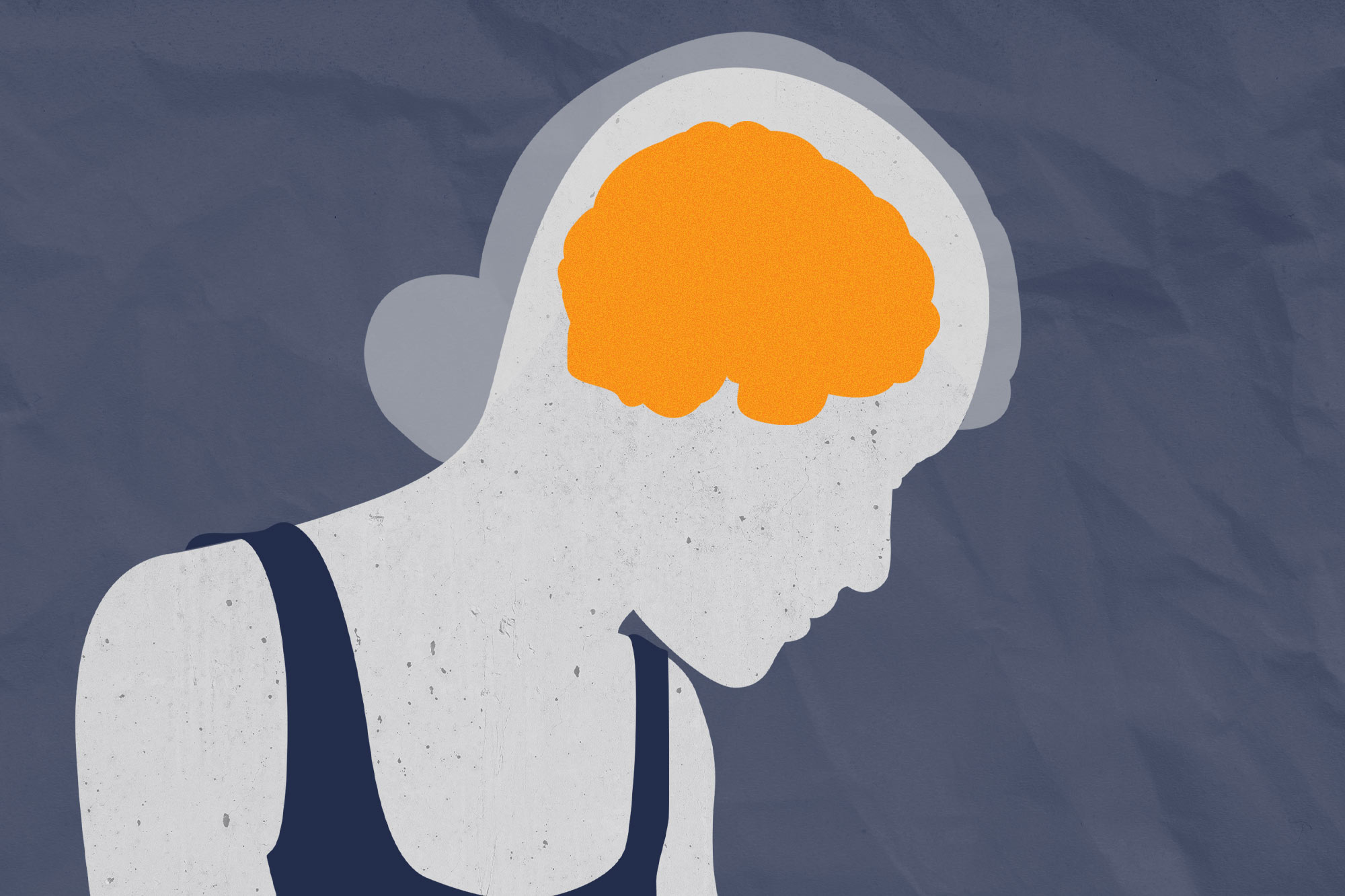 Illustration of a woman looking down with her brain highlighted in orange