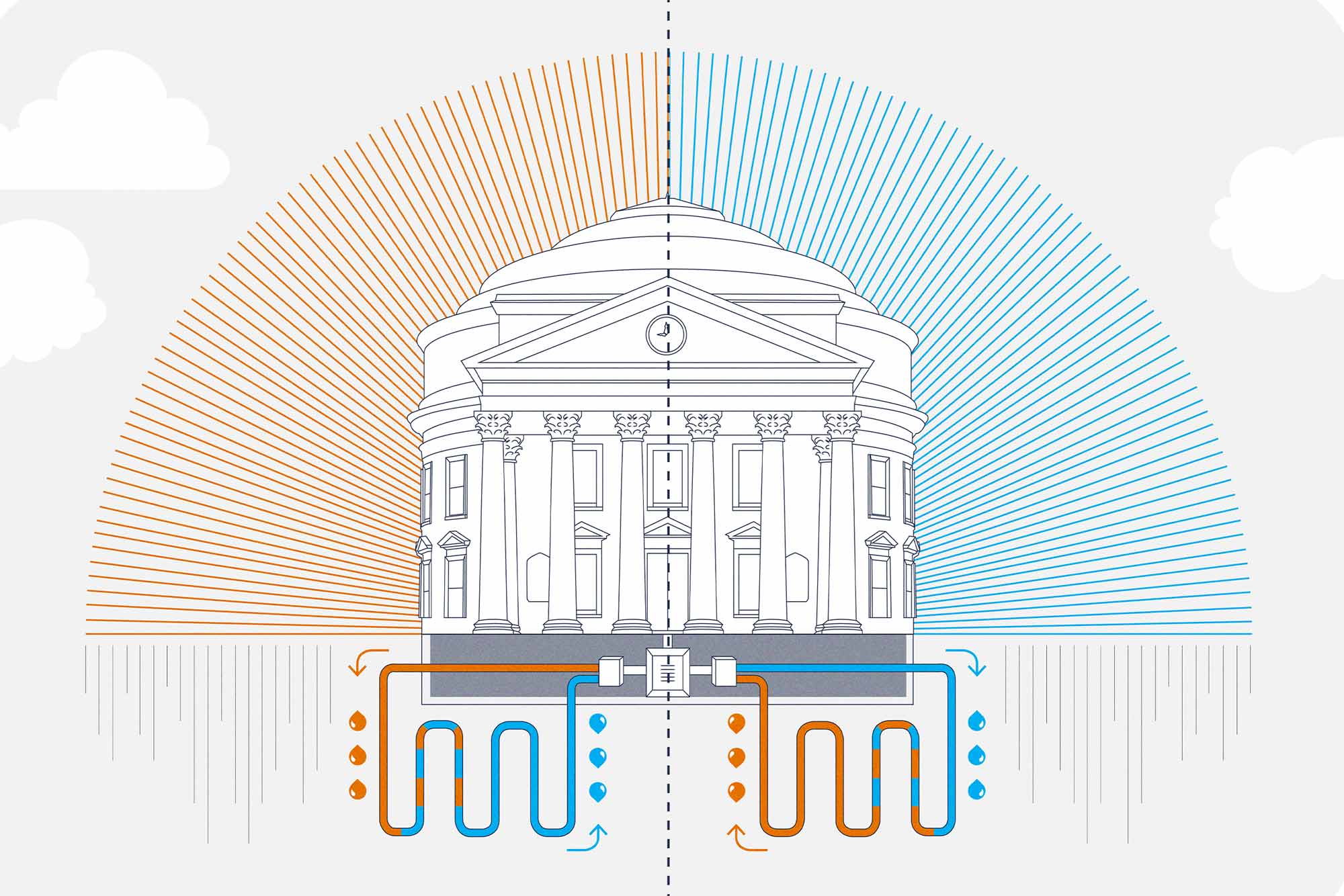 Illustration of the Rotunda and geo thermal heat moving under it