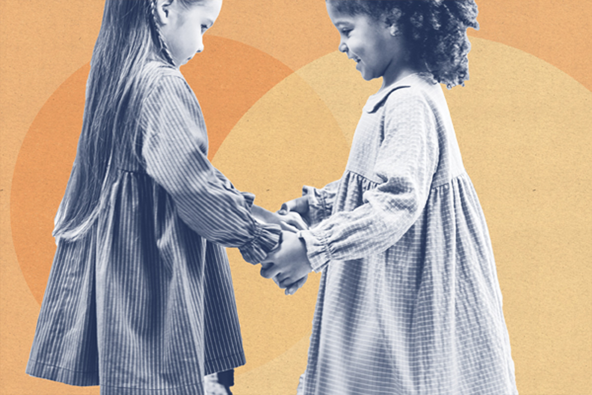 Illustration of two girls holding hands