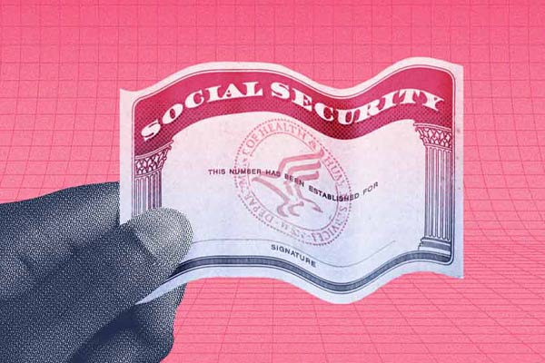 Illustration of a hand holding wavy social security card