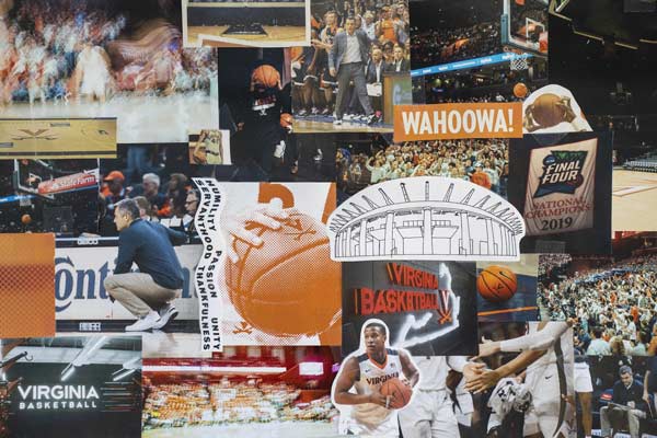 Collage of men's basketball photos and illustrations