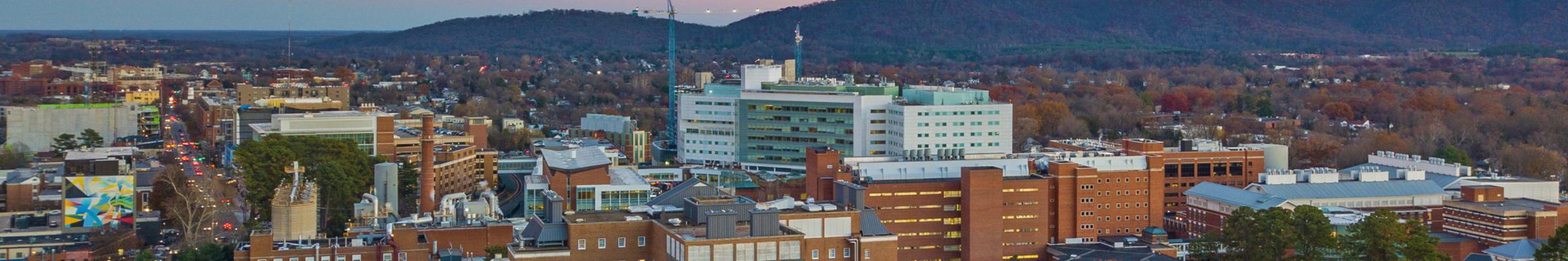 A portrait banner of the UVA Health building from an aerial view.