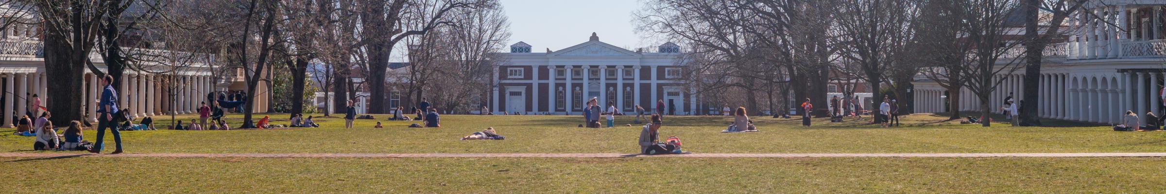 A banner featuring a portrait of students spending their time at UVA Lawn.