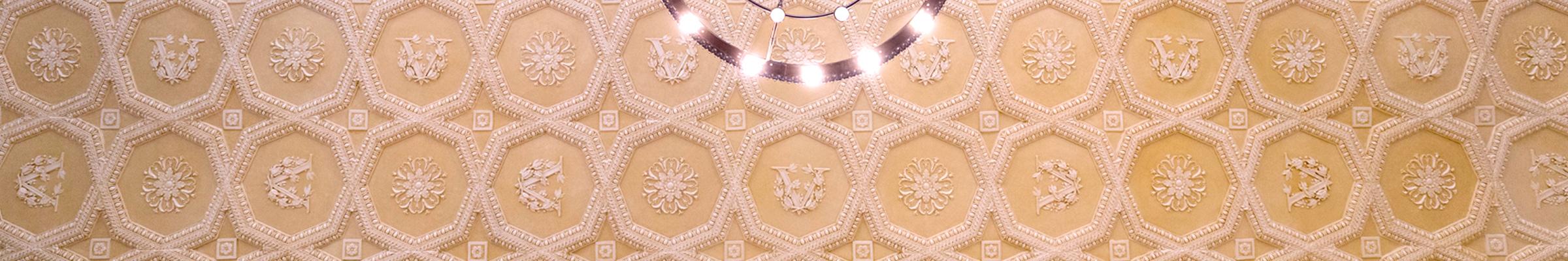 A banner portrait of a Garrett Hall ceiling design